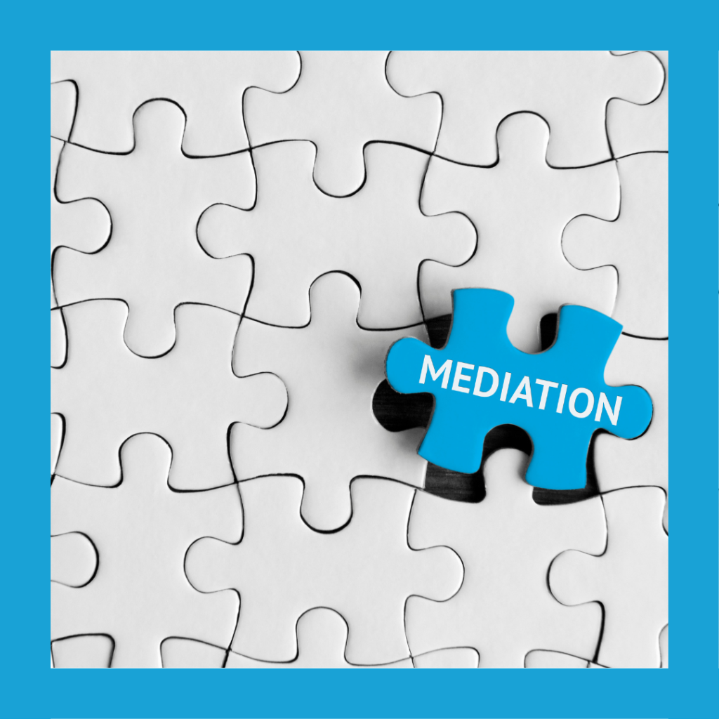 The word "mediation" written on one piece of a puzzle.